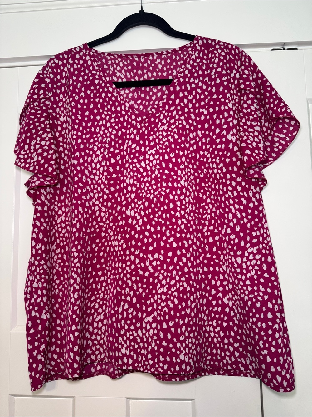 SHEIN Pink Printed V-Neck Flutter Sleeve Top